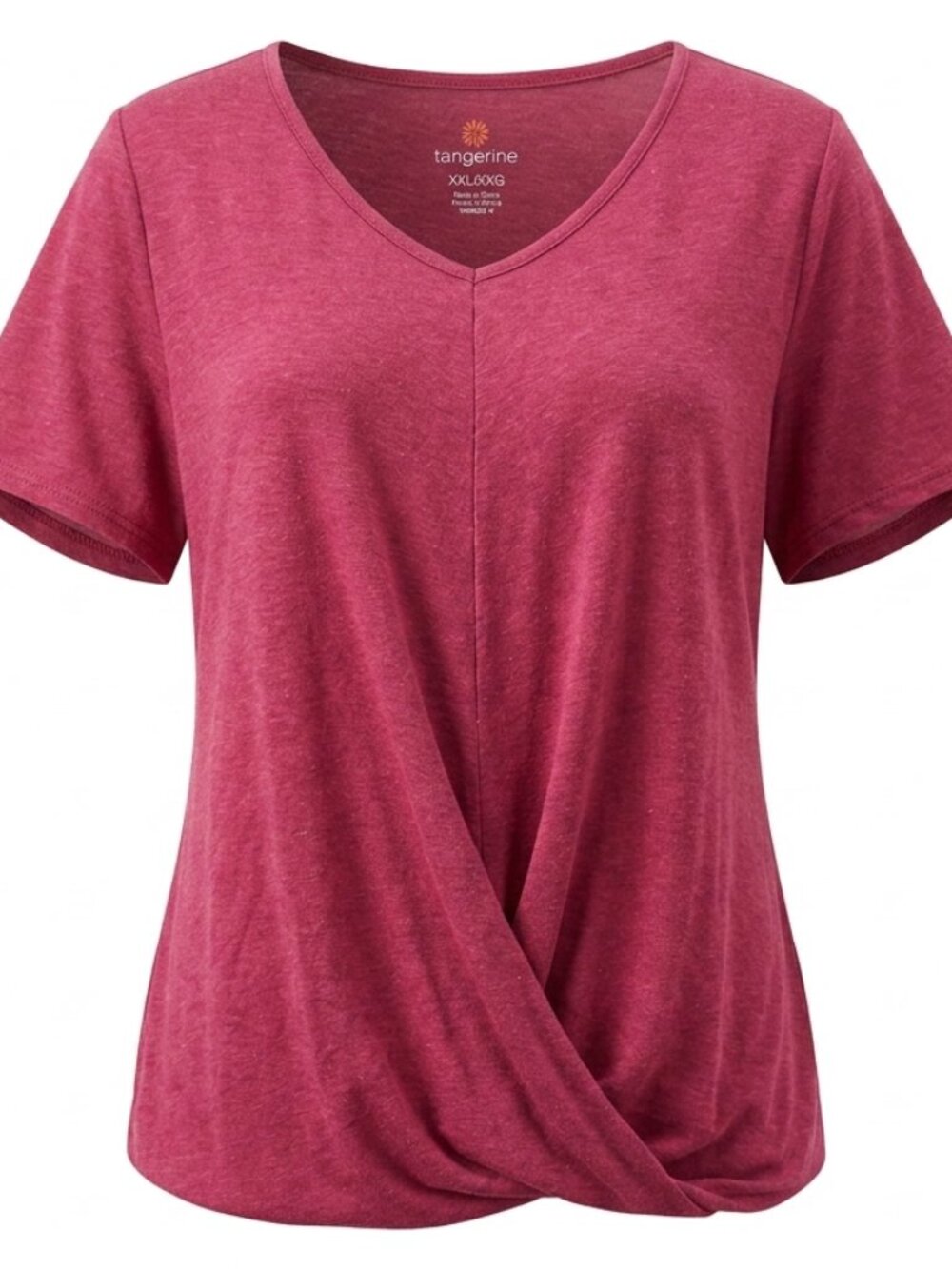 Tangerine Burgandy V-neck Twist Front Short Sleeve Woman's Top XXL